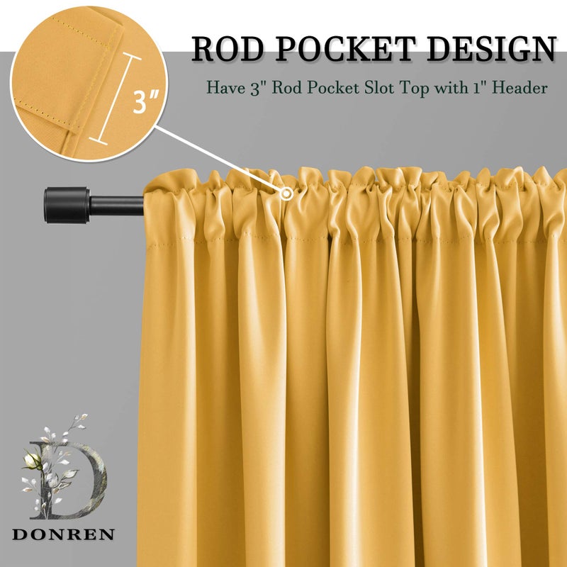 DONREN 24 Inch Gold Yellow Small Window Curtains - Blackout Room Darkening Curtain Tiers with Rod Pocket,Set of 2 Panels - Image 2
